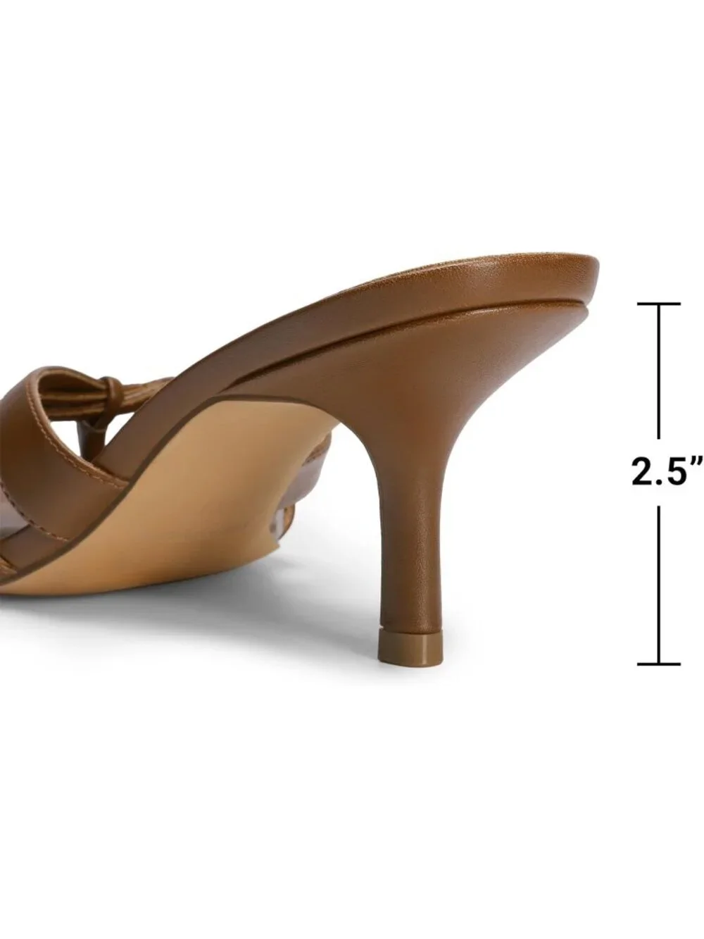 Women's Brown Faux Leather Square Open Toe Thong Mules Strappy Kitten Heels